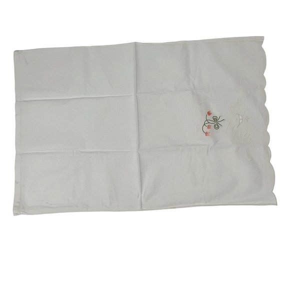 Vintage Hand-Embroidered Tea Towels White Pink Flowers Set of 2 - Picture 5 of 8